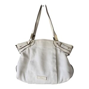 DKNY Leather Shoulder Handbag Women White Gold Hardware Embossed